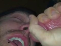 Slow motion cumming in the mouth