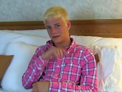 Young blond twink Kyle Richerds masturbates after interview