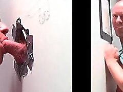 Bald straight dude taking gay BJ on gloryhole