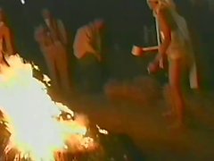Naked festival around the bonfire in japan