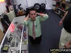 Naughty pawnshop staff fucked thief guy