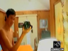 This sexy twink is masturbating and films himself