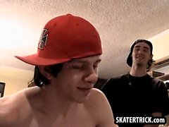 Skater hunk getting his bare ass whipped with a belt