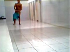 Brazilian jerking off in public shower