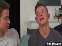 Hot twink threesome and cumshot