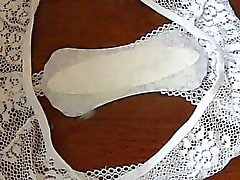 Cumshot on Moms Lacy Panties and Pantyliner