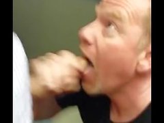 submissive faggot blows trucker in bathroom