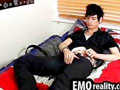 Shy emo teen talks to the camera and then undresses