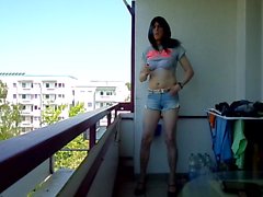 sandralein33 smoking Outdoor in hot short jeans and Top