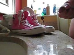 Slo-mo cum on sneakers ( pink converse chucks.)