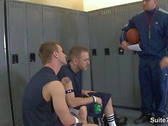 Horny jocks fuck in the locker room