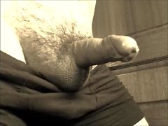 Precum begins to flow from tiny cock