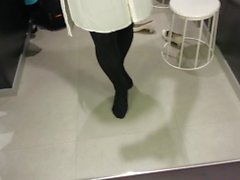 White Patent Pumps with Black Pantyhose Teaser 15