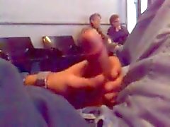 Stroking a hot cock in a Waiting Room w Cum