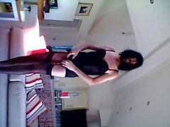 Having fun in my black leather mini dress part two