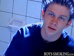 Cigar smoker jerks off in the bathroom and cums solo