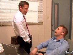 Gorgeous gay gets ass banged in the office