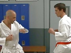 Two men are fighting after a training before hard fucking