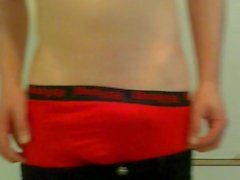 sagging black slim jeans in red boxerbriefs