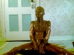Nude Messy Chocolate SLime Play on Floor