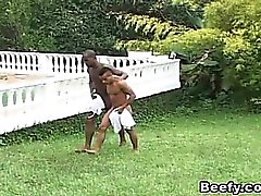 Beefy and Muscular Gays Fuck and Suck in the Yard